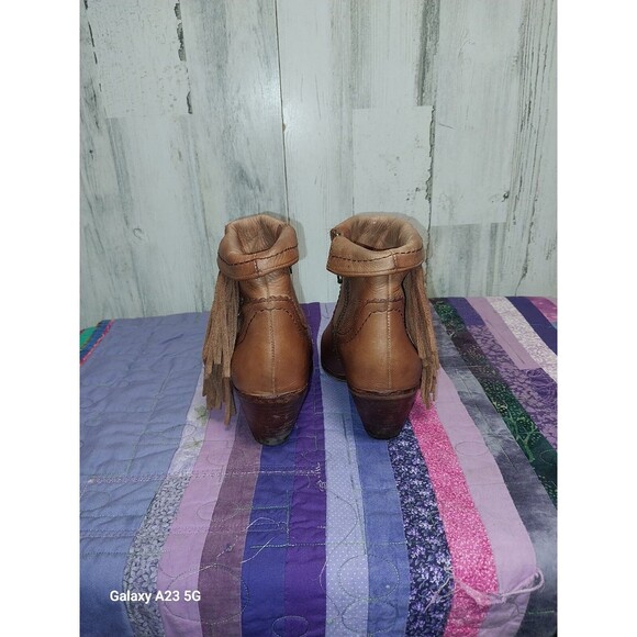 Sam Edelman Boots Womens 5 Louie Fringe Cowboy Bootie Brown Leather Heels - Picture 9 of 13